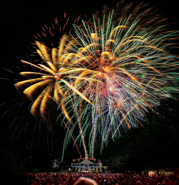 Washington Hall with fireworks